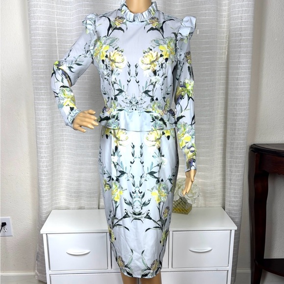 🌟HOPE & IVY 🌟Beautiful 🌟Floral Ruffle Dress in Gray and Yellow, 12 Runs small - Picture 1 of 17